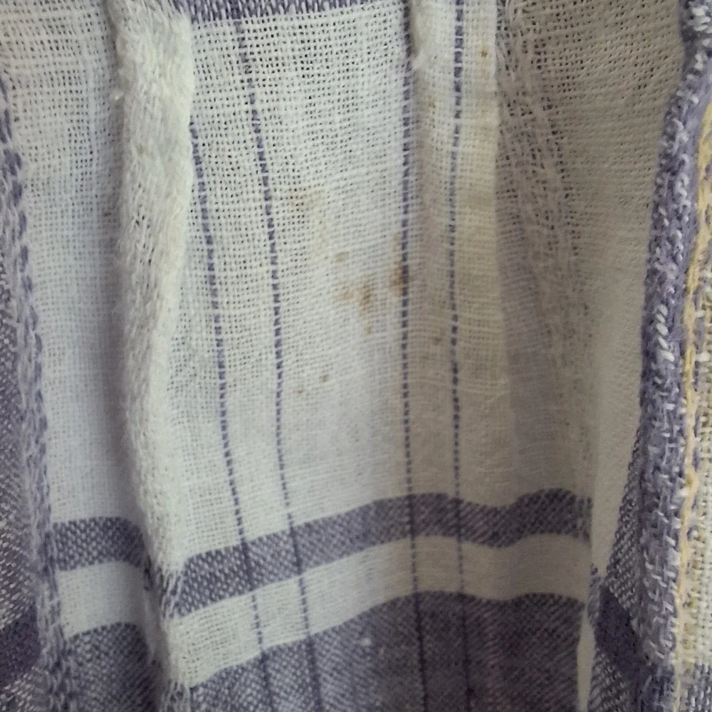 Vintage 90s Periwinkle White Plaid Linen Blend Dress 12 VTG Midi Cottagecore - Picture 7 of 16